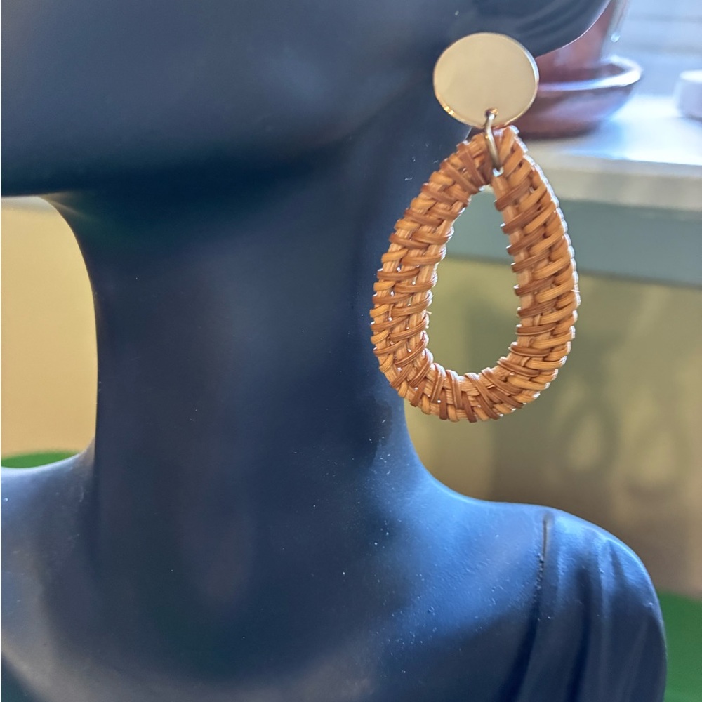 Woven Tan Hoop Earrings